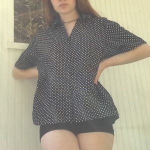 collared black and white dotted button up!!